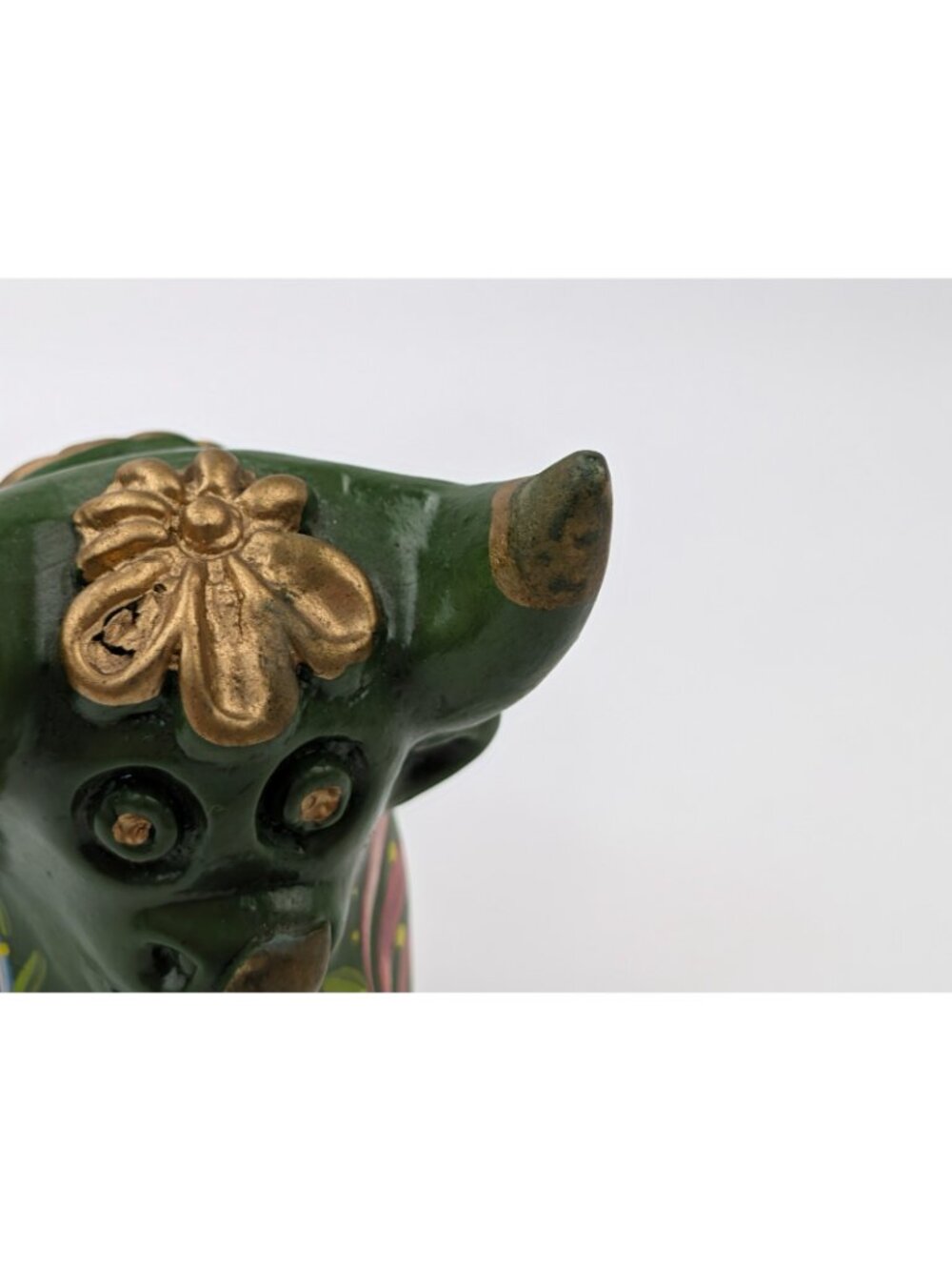 Peruvian Green Pucara Bull 4.5" Folk Art Ceramic Multicolor Peru Figurine - Picture 9 of 10
